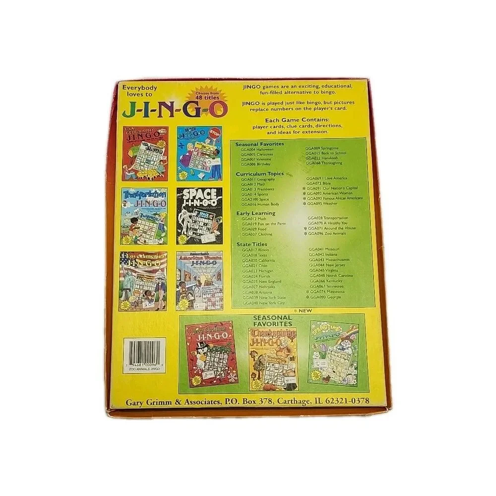 Zoo Animal JINGO Bingo Style Game Gary Grimm & Assoc GGA096 Children Kids 2000